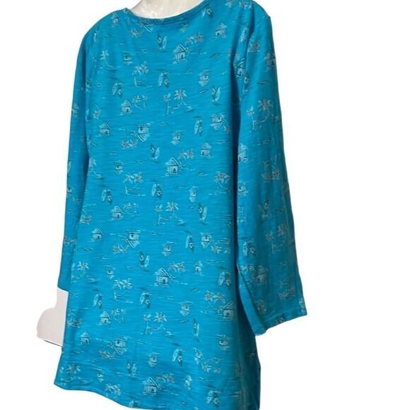 Fresh Produce women's boxy pullover Size Medium Hawaiian Print Split Neck Blue‎ - Picture 4 of 8